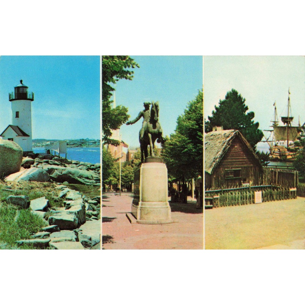 Vintage Massachusetts 1964 New York Worlds Fair Postcard Paul Revere Mayflower - Picture 1 of 2